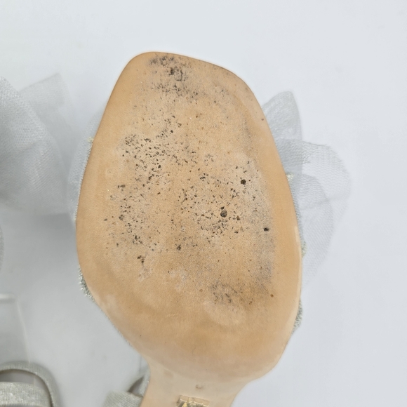 Badgley Mischka Tess Block Heel Sandals with Mesh Poof Bow, Silver Metallic, 6 - Picture 13 of 16